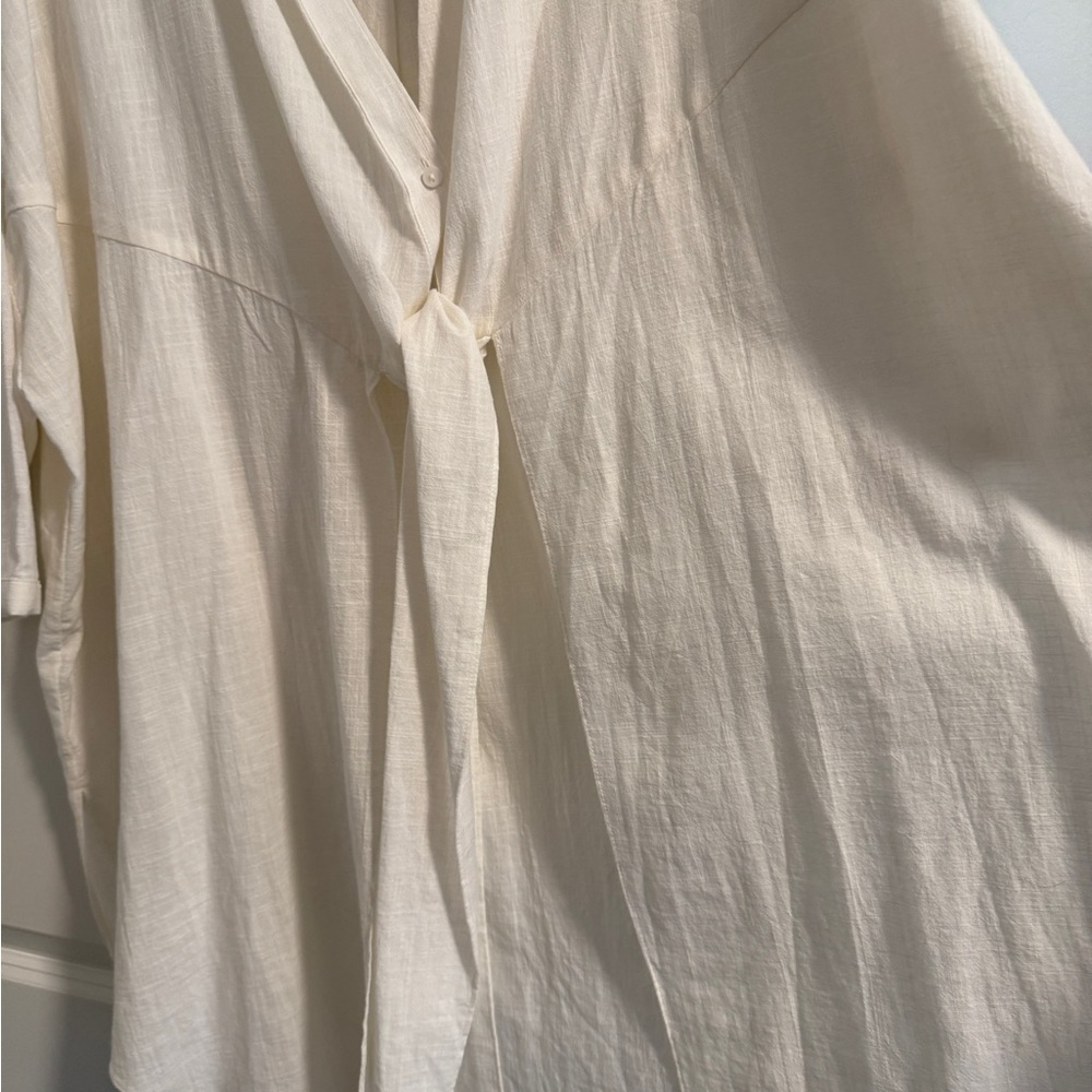 Zara White Longline Knotted Tie-Front Blouse - Picture 6 of 8
